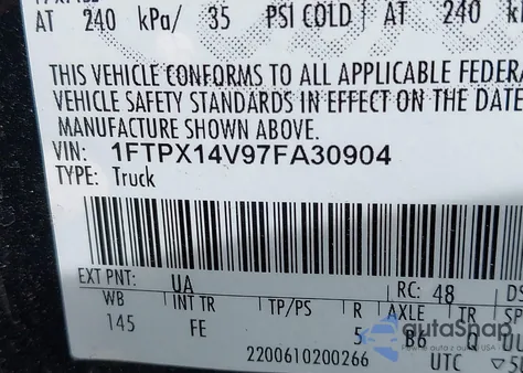 2007 Ford F-150 Fx4/Lariat/Xl/Xlt from USA, damaged, VIN 1FTPX14V97FA30904